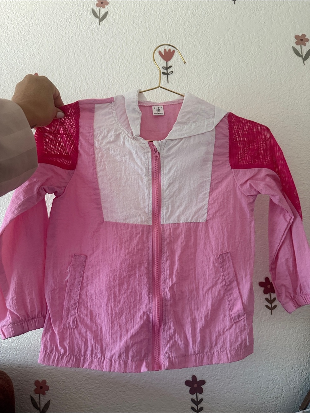 Girls' Pink Zip-Front Windbreaker Jacket